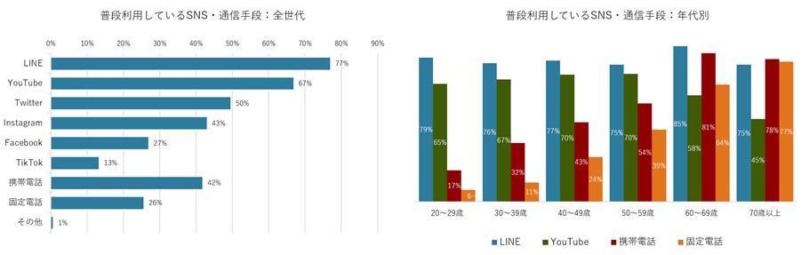 2-1）各種SNS・電話の利用割合