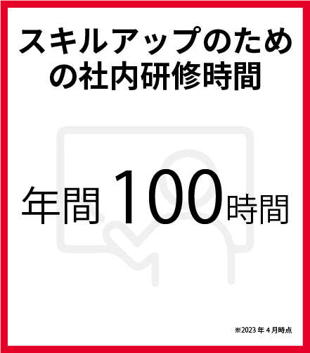 スキルアップのための社内研修時間　年間100時間　※2023年4月時点