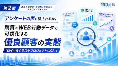 通販通信ECMO「アンケートの声に騙されるな。購買×WEB行動データで可視化する優良顧客の実態『ロイヤルクラスタプロジェクト（LCP）』」